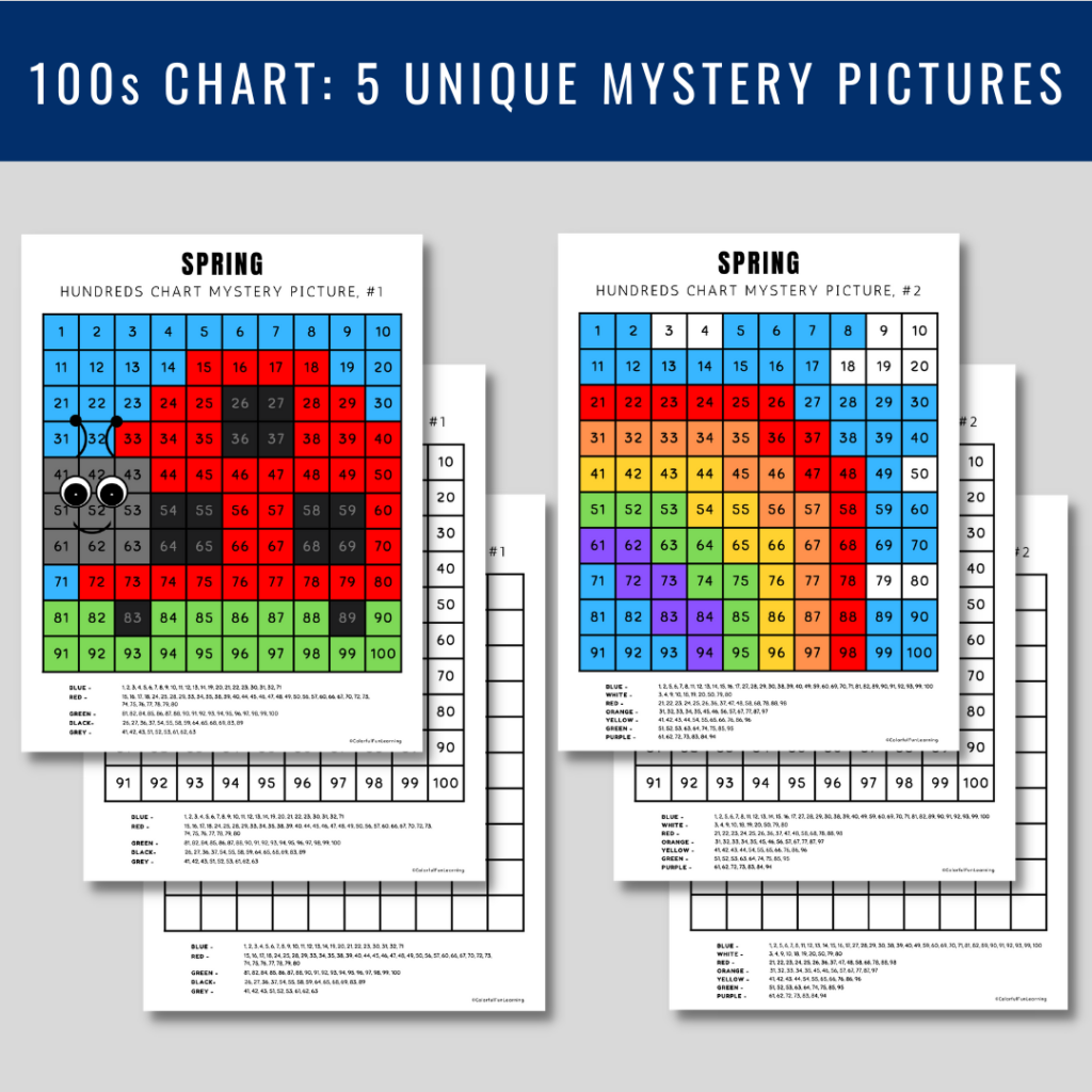 Spring Mystery Picture, Hundreds Chart, Color By Number, 100s Chart