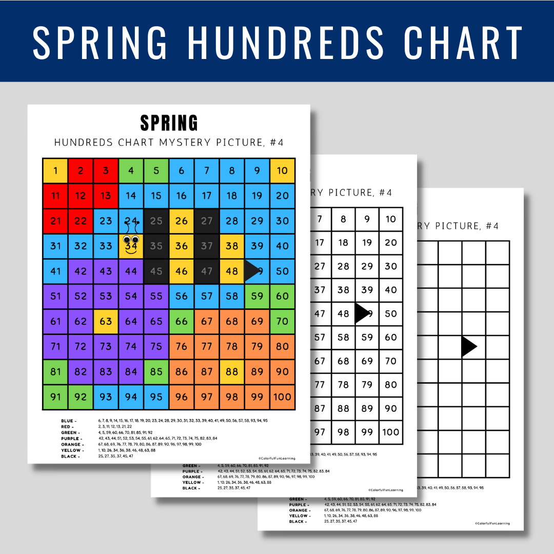 Spring Mystery Picture, Hundreds Chart, Color By Number, 100s Chart