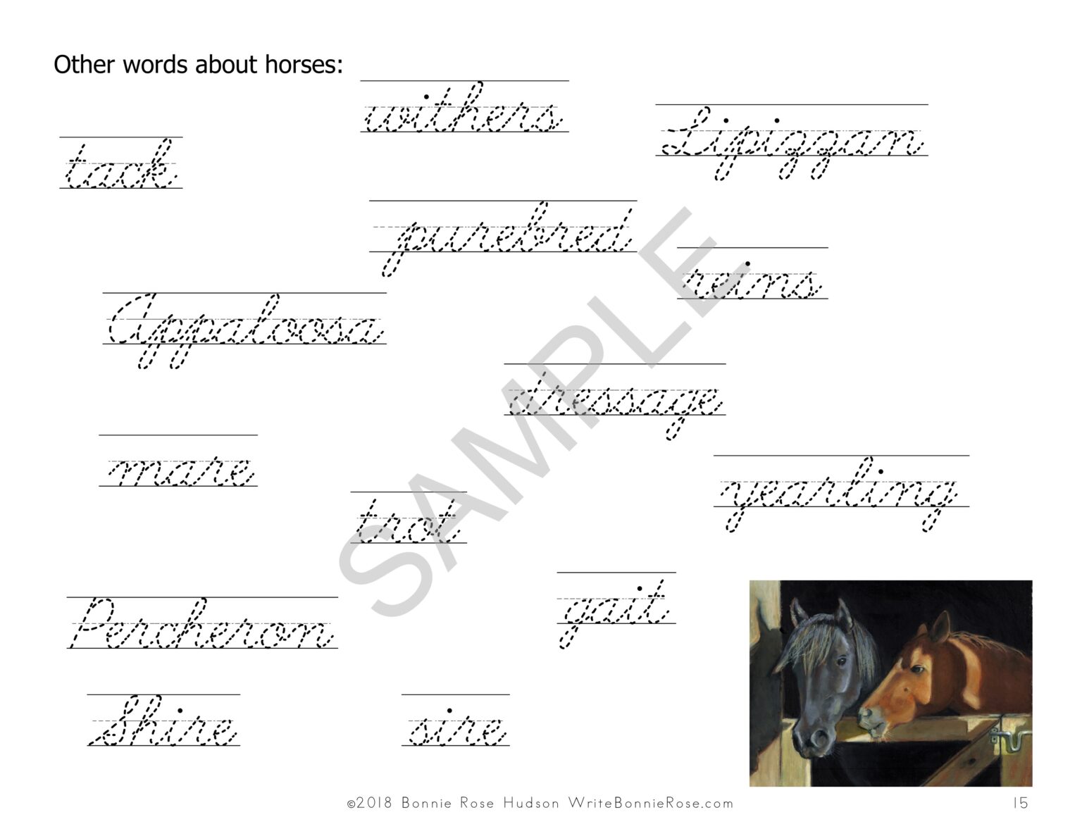 Sj Riding Camp Cursive Handwriting Practice with Horses-Cursive - Made By Teachers