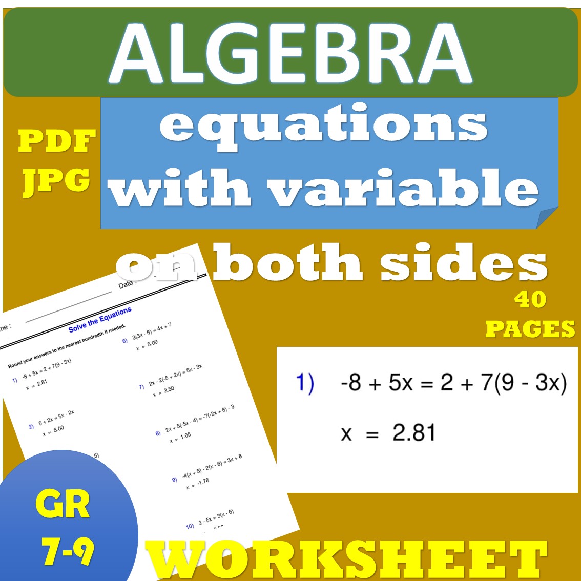 Solving Equations With Variables On Both Sides Worksheet Made By Teachers