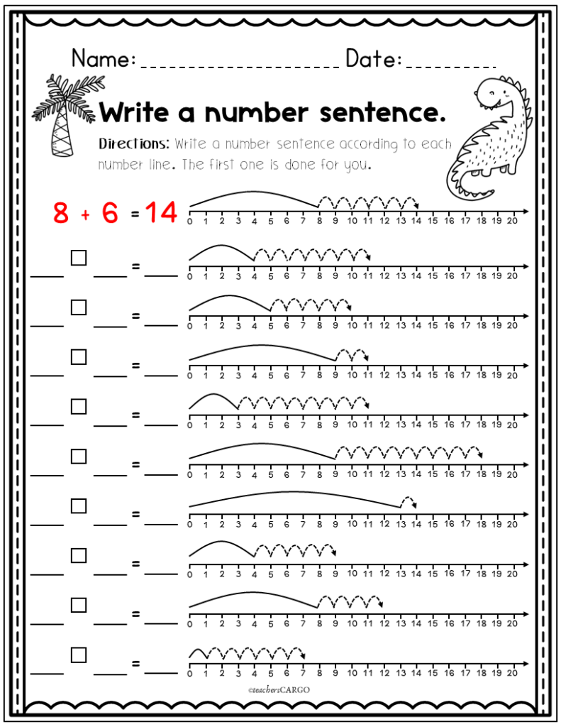 Addition and Subtraction within 20 Printable Number Lines to 20
