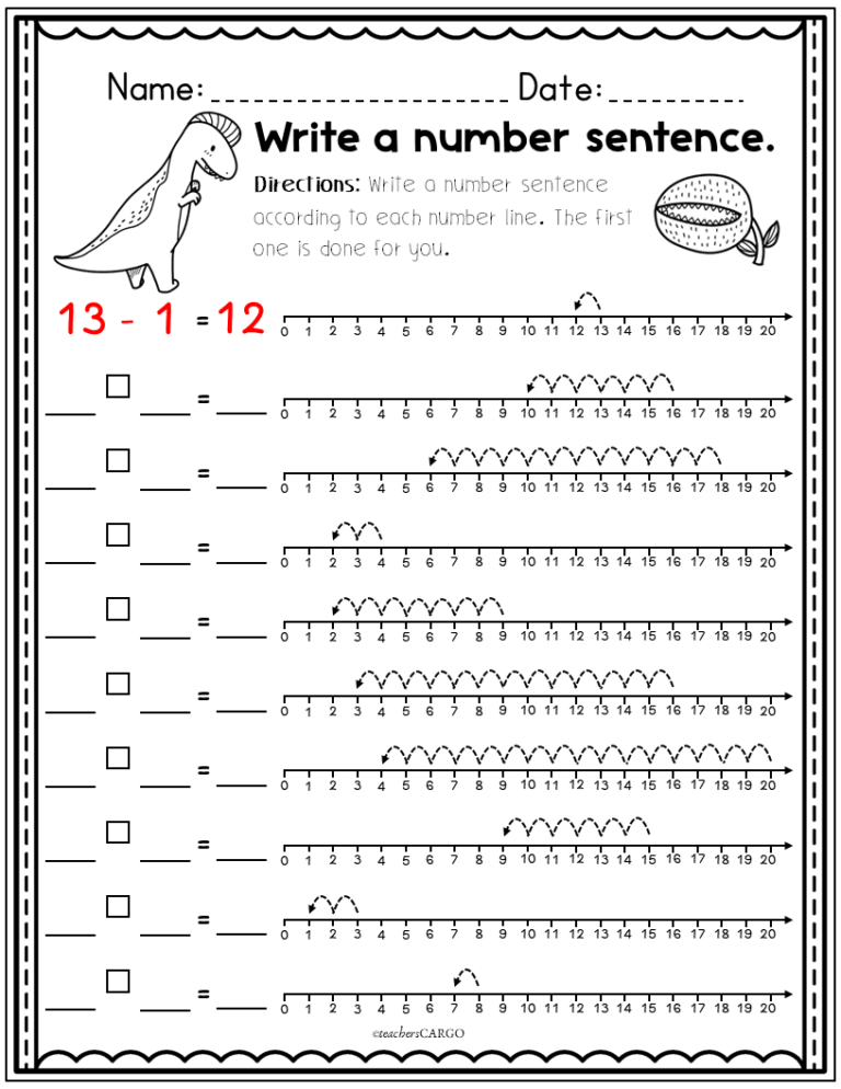 Addition and subtraction within 20 printable number lines to 20