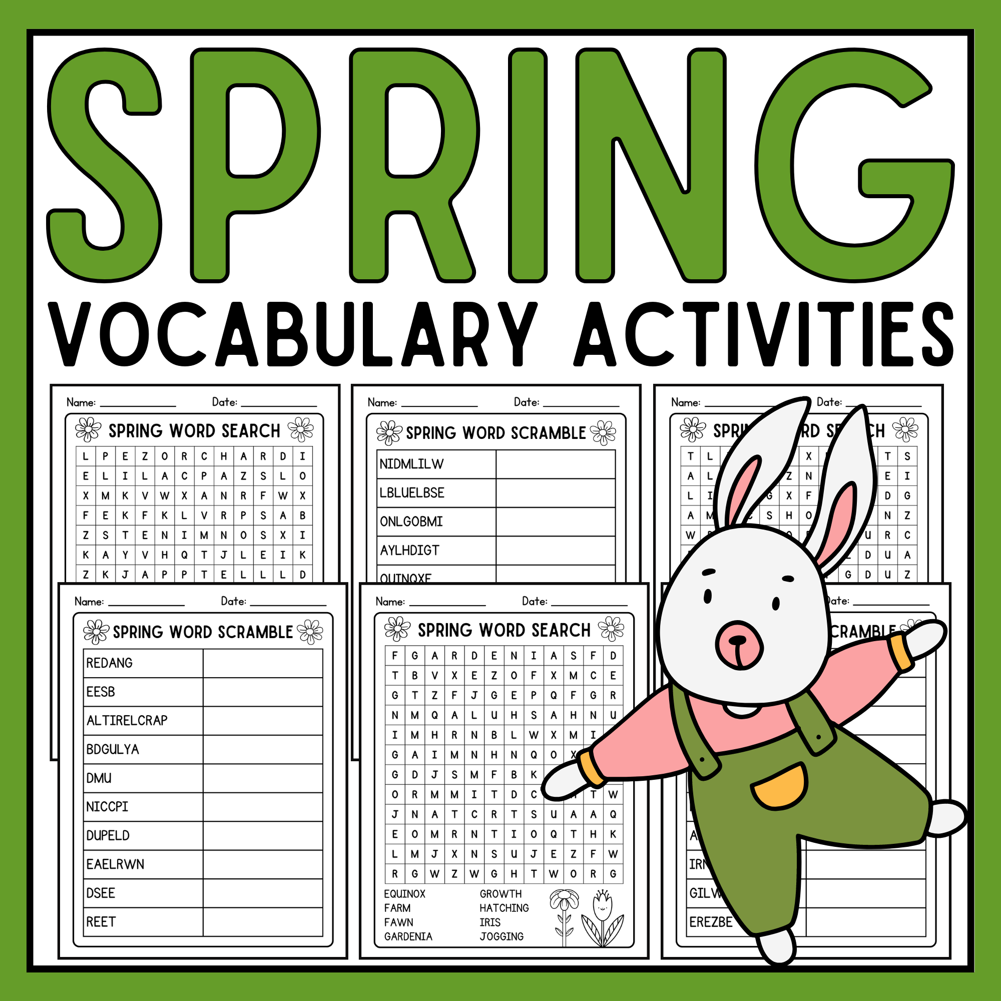 Spring vocabulary activities spring word searches scrambles made