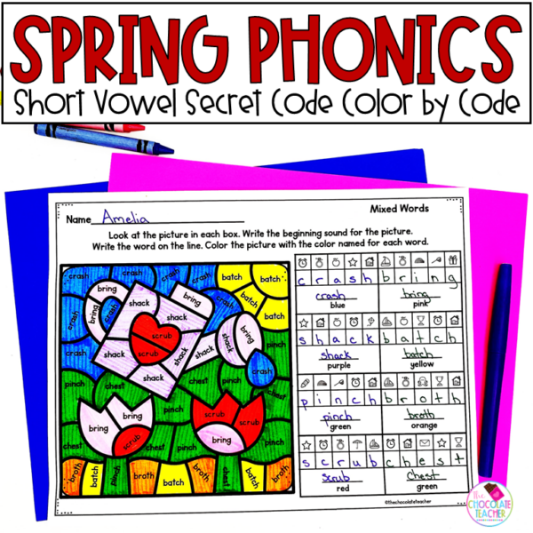Spring Phonics Color by Code Worksheets with Short Vowels | Made By ...