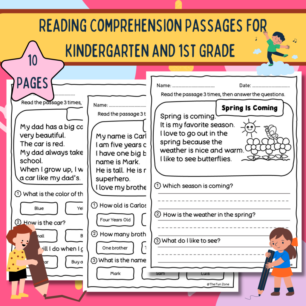 Reading Comprehension Passages Worksheets For Kindergarten and 1st