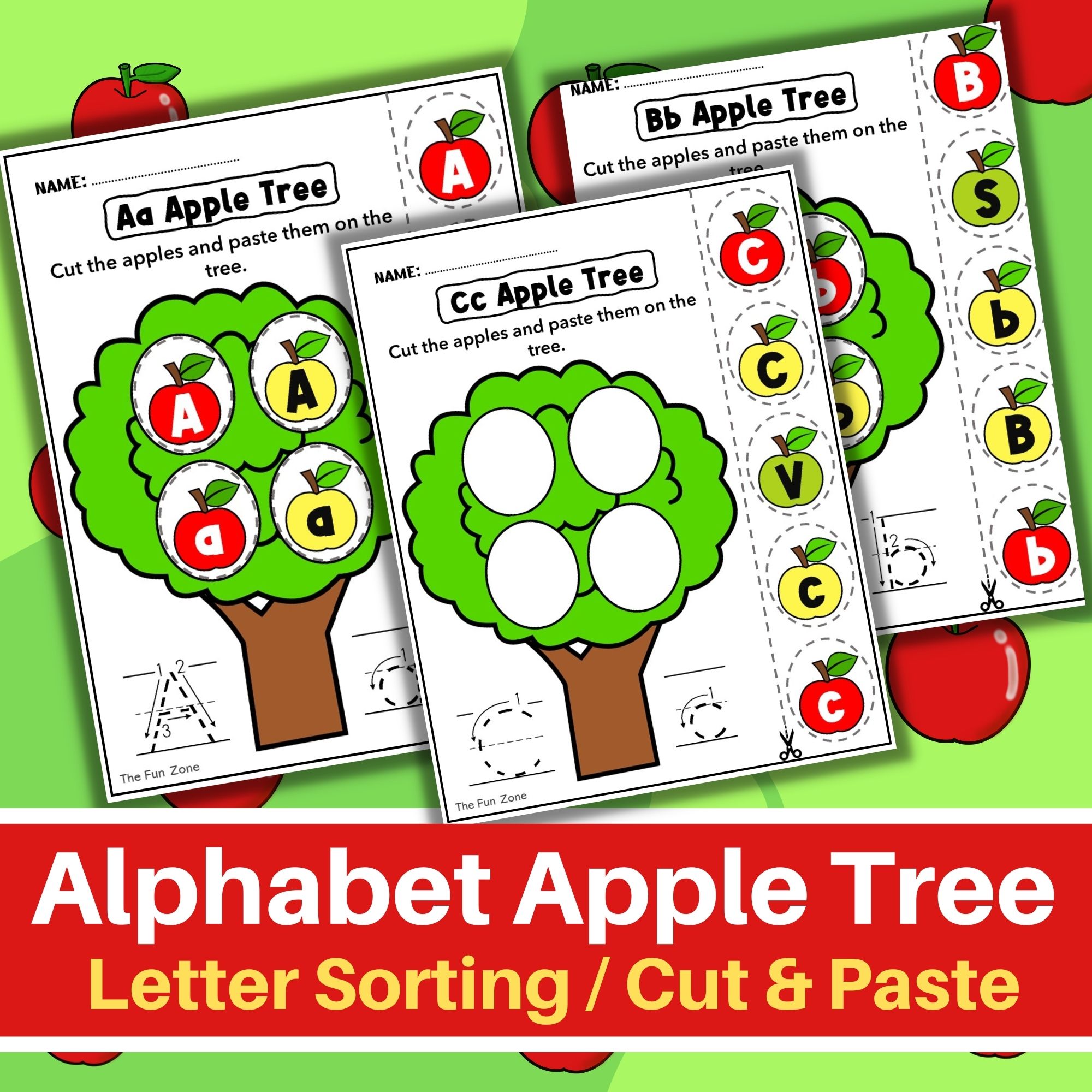 Alphabet Apple Tree, Uppercase and Lowercase Letter Sorting/ Cut and