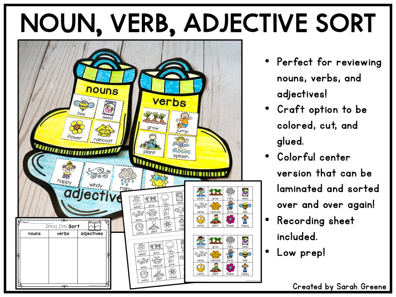 Spring Noun, Verb, & Adjective Sort Made By Teachers