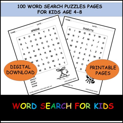 Word search for kids age 4-8 100 puzzles | Made By Teachers
