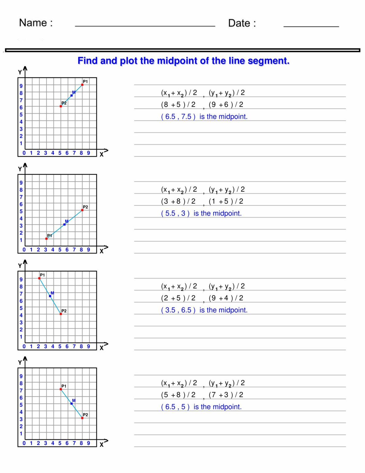 Midpoint Formula Problems - Find and plot the midpoint of the line ...