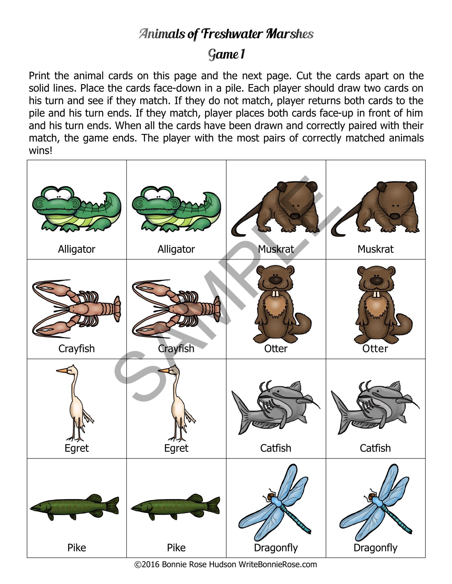 Animals of Freshwater Marshes Animal Facts Matching Game Made By