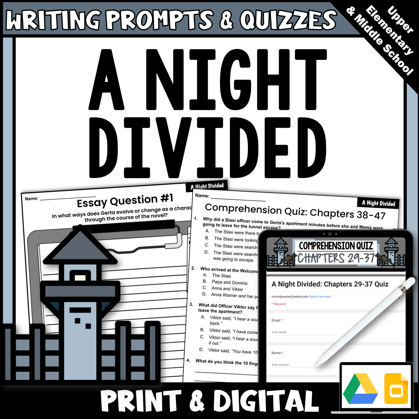 A Night Divided Novel Study Quizzes, Essay Questions and Writing Prompts
