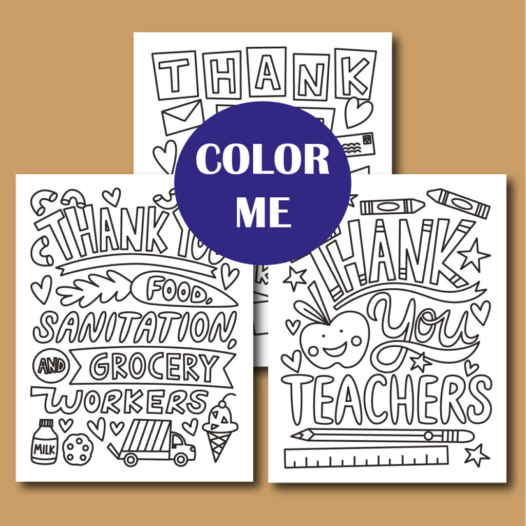 Thank you Cards Workers Coloring Pages, Writing Coloring Pages Made