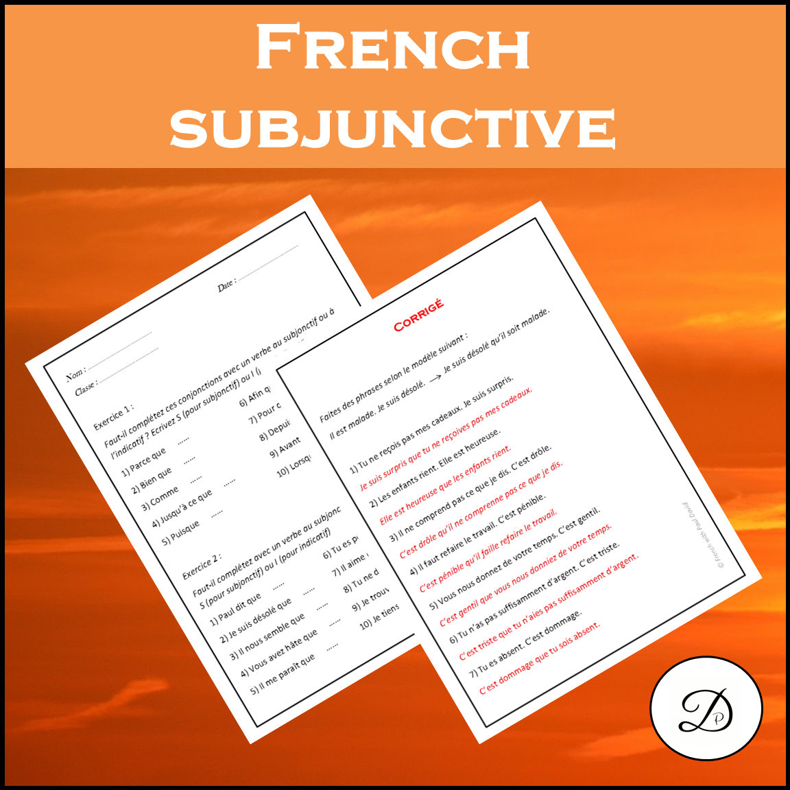 Le subjonctif présent French subjunctive notes and exercises Made