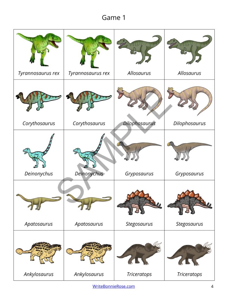 Types of dinosaurs matching game made by teachers