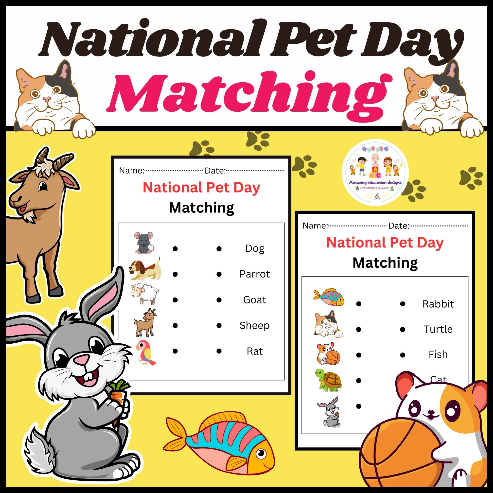 National Pet Day Matching Worksheet Made By Teachers