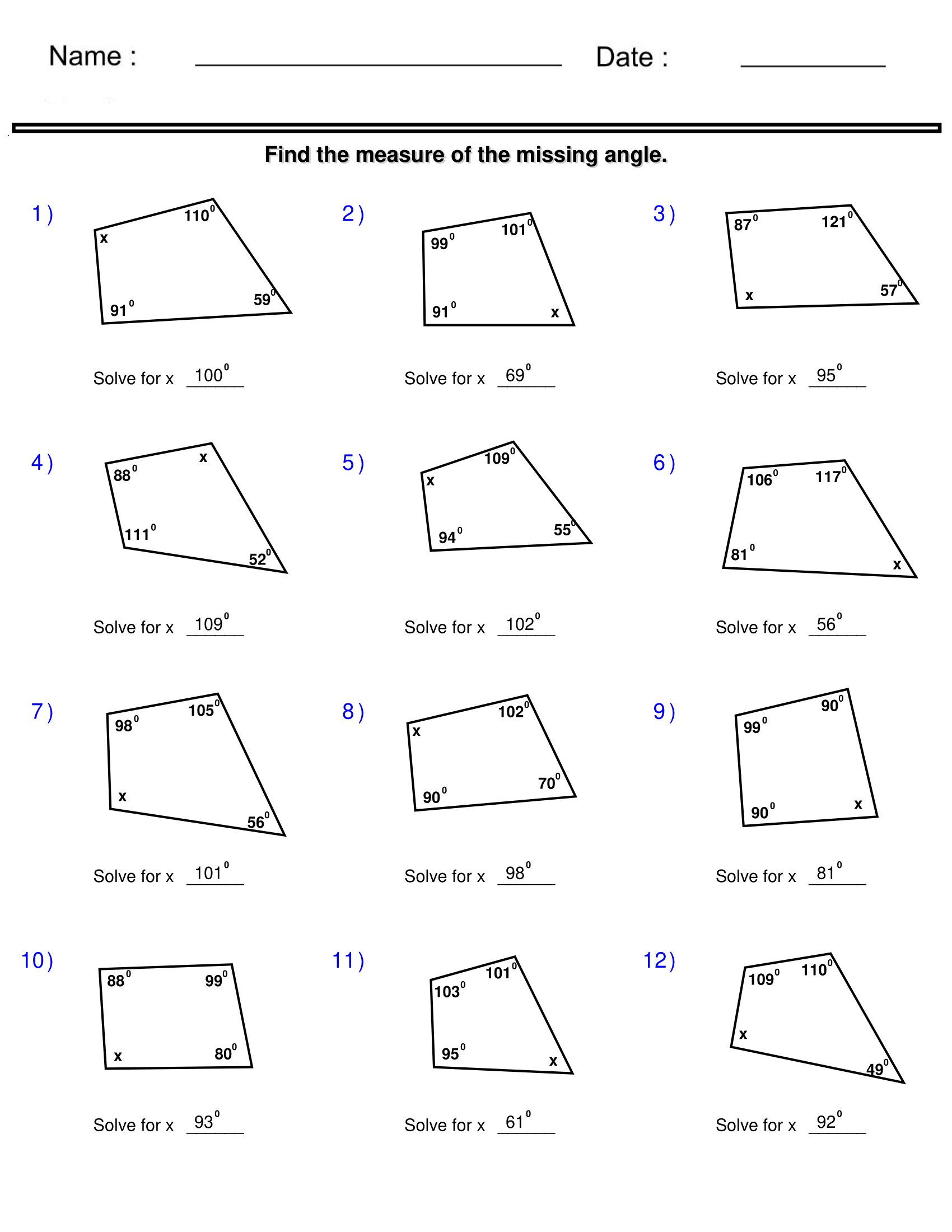 The Missing Angle Quadrilaterals Worksheets 99workshe Vrogue co