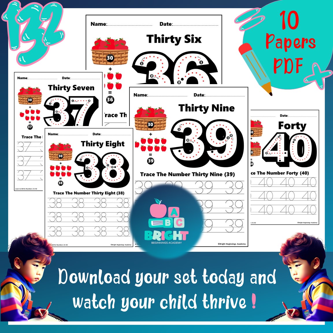 Learn to Write Numbers 3140 Printable Tracing Worksheets for Number