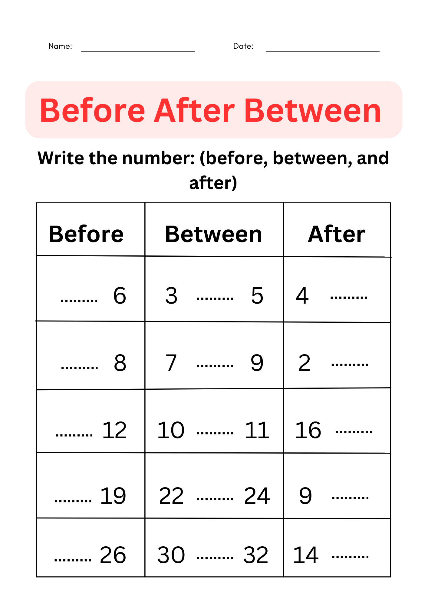 Before After And Between Worksheets For Grade 1 2 3 Made By Teachers