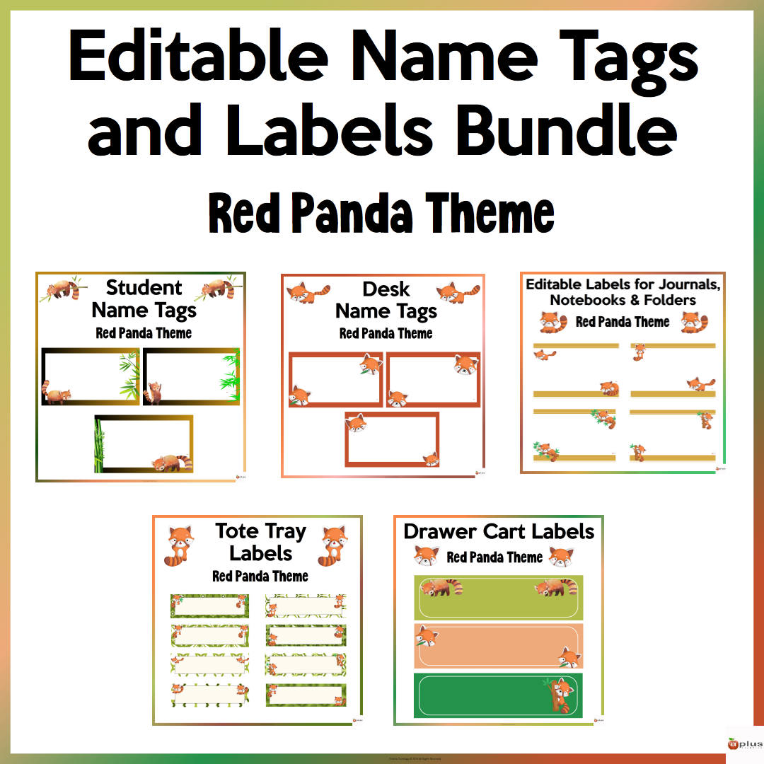 Red Panda Theme Decor Bundle Name Tags and Labels