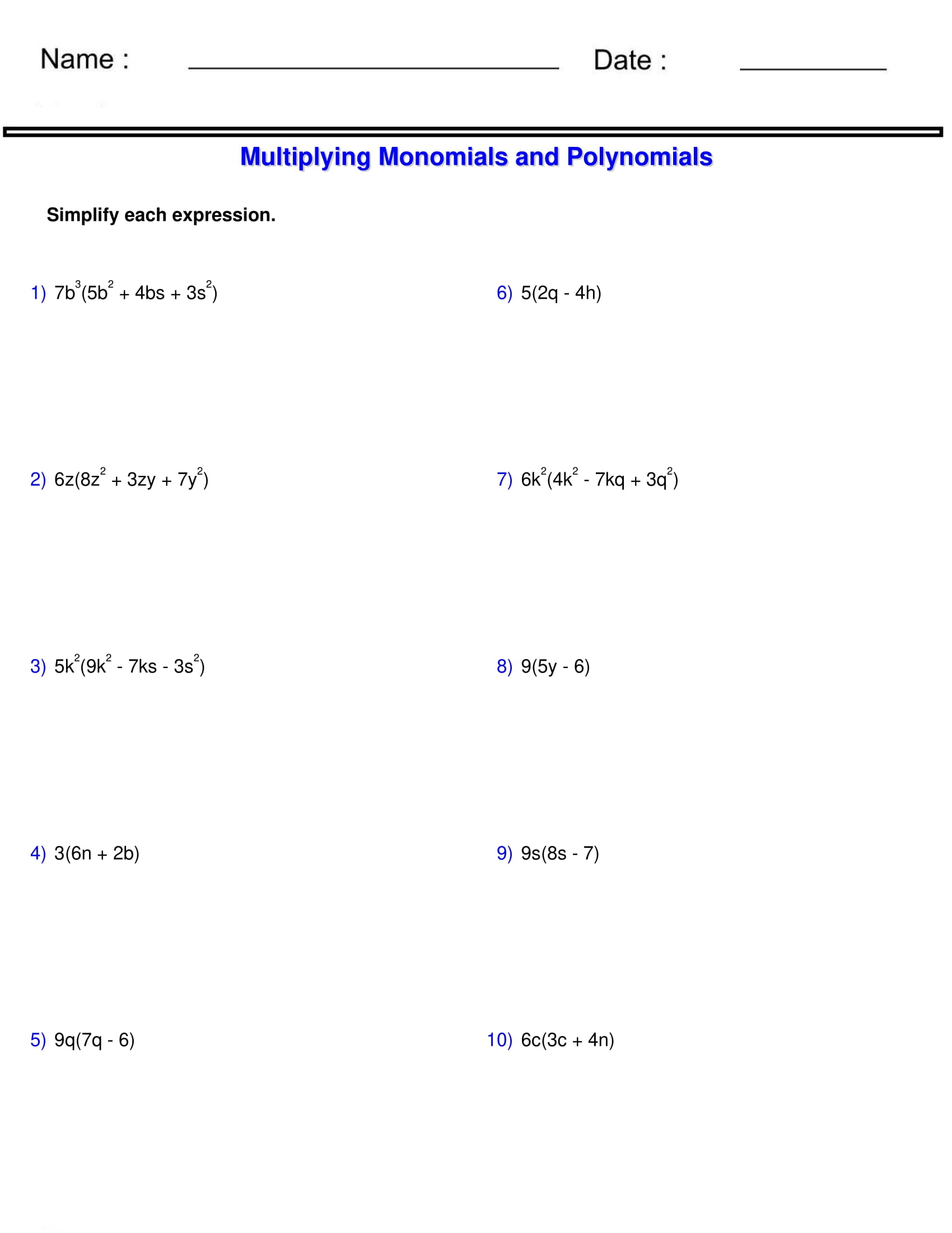 Multiplying monomials and polynomials pre algebra made by teachers