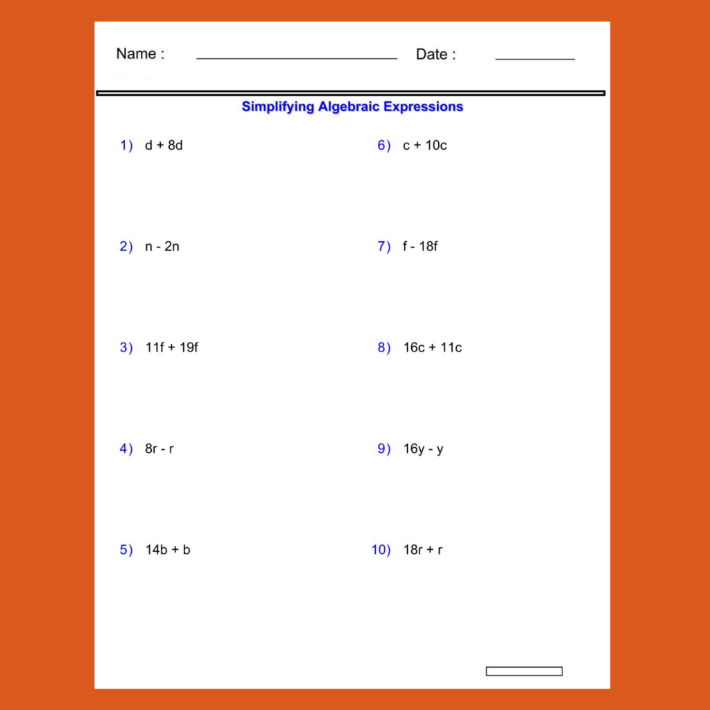 Simplifying Variables Worksheets - Addition and Subtraction -2 Terms ...