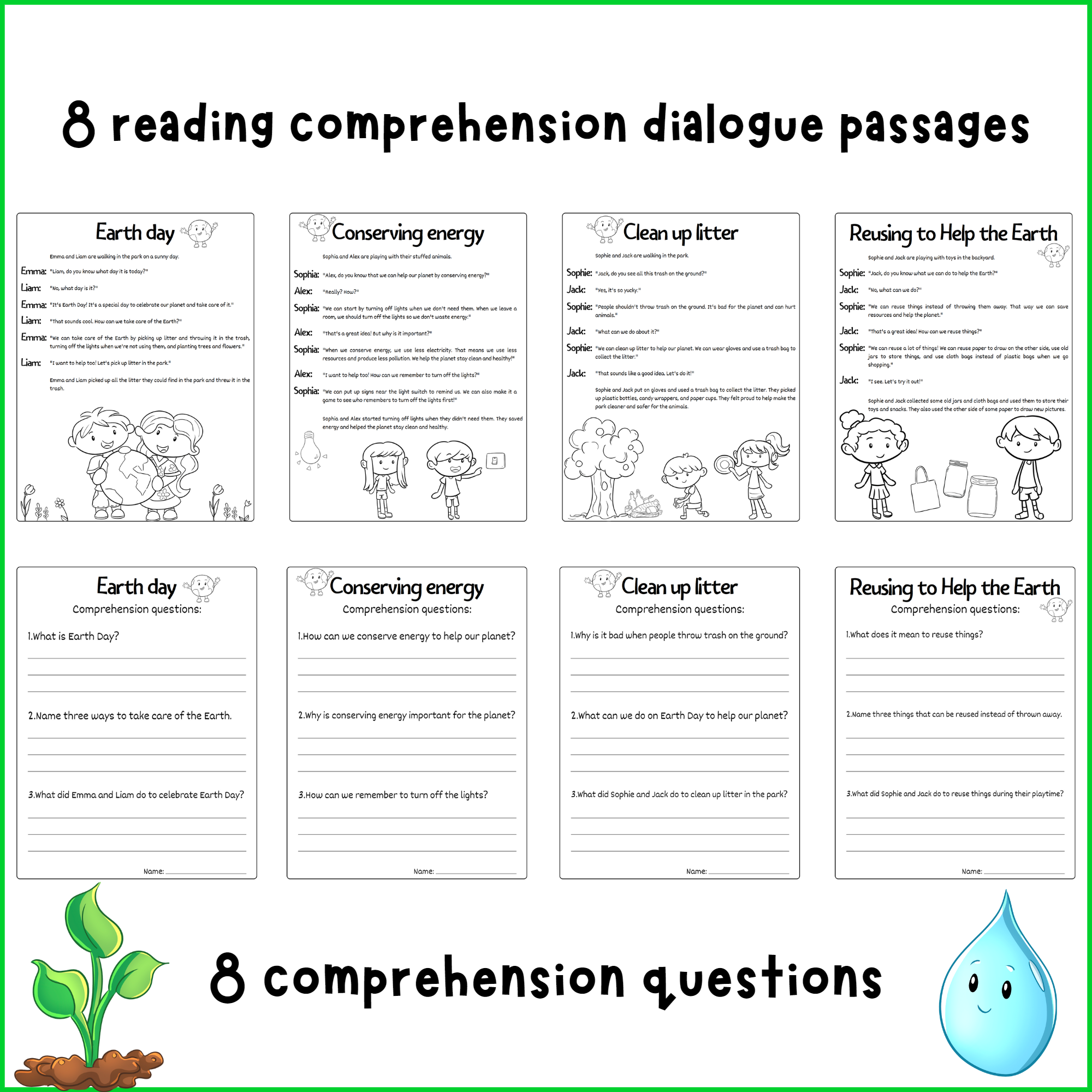 Earth Day reading comprehension, Dialogue passages Made By Teachers