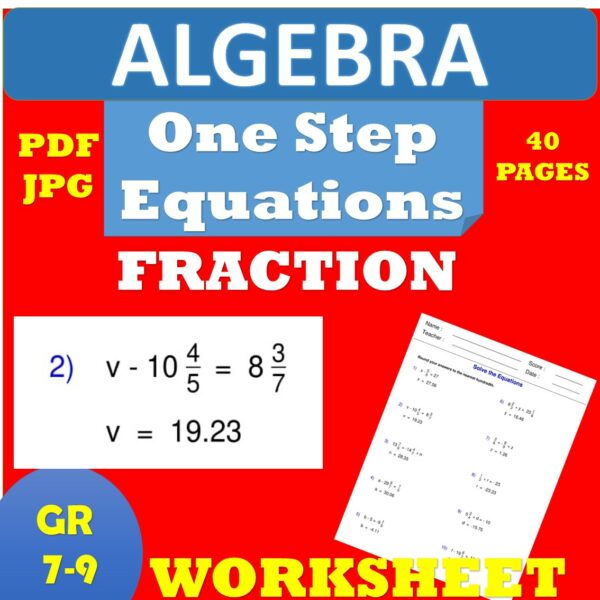 Solving One Step Equations with Fractions Worksheets - Algebra - Made ...