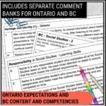 Social Studies Report Card Comments - Ontario and BC Grade 2 - EDITABLE ...