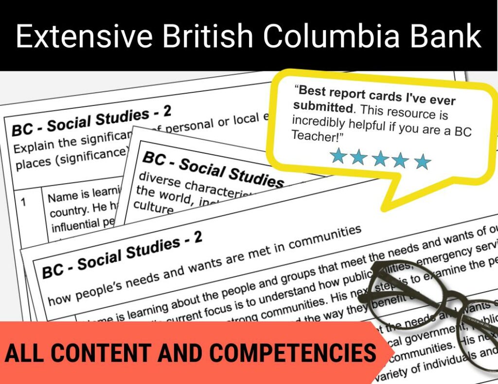 Social Studies Report Card Comments Ontario and BC Grade 2 EDITABLE