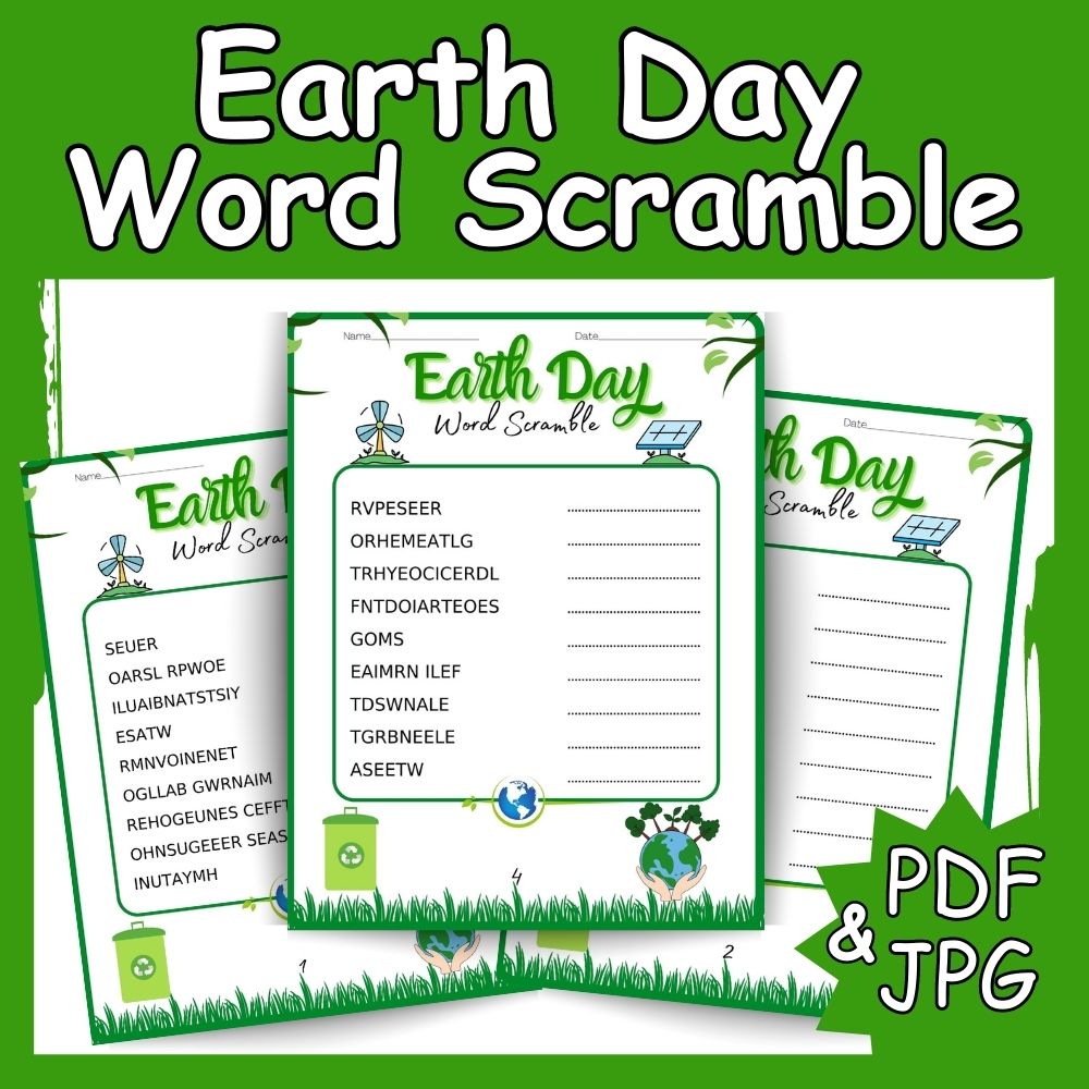 Earth Day Word Scramble Fun And Educational Activity For Kids Made 