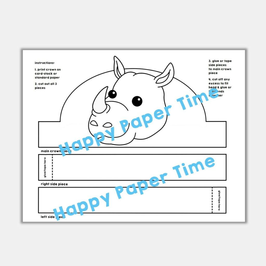 Rhino Paper Crown Printable Africa Animal Coloring Craft - Made By Teachers