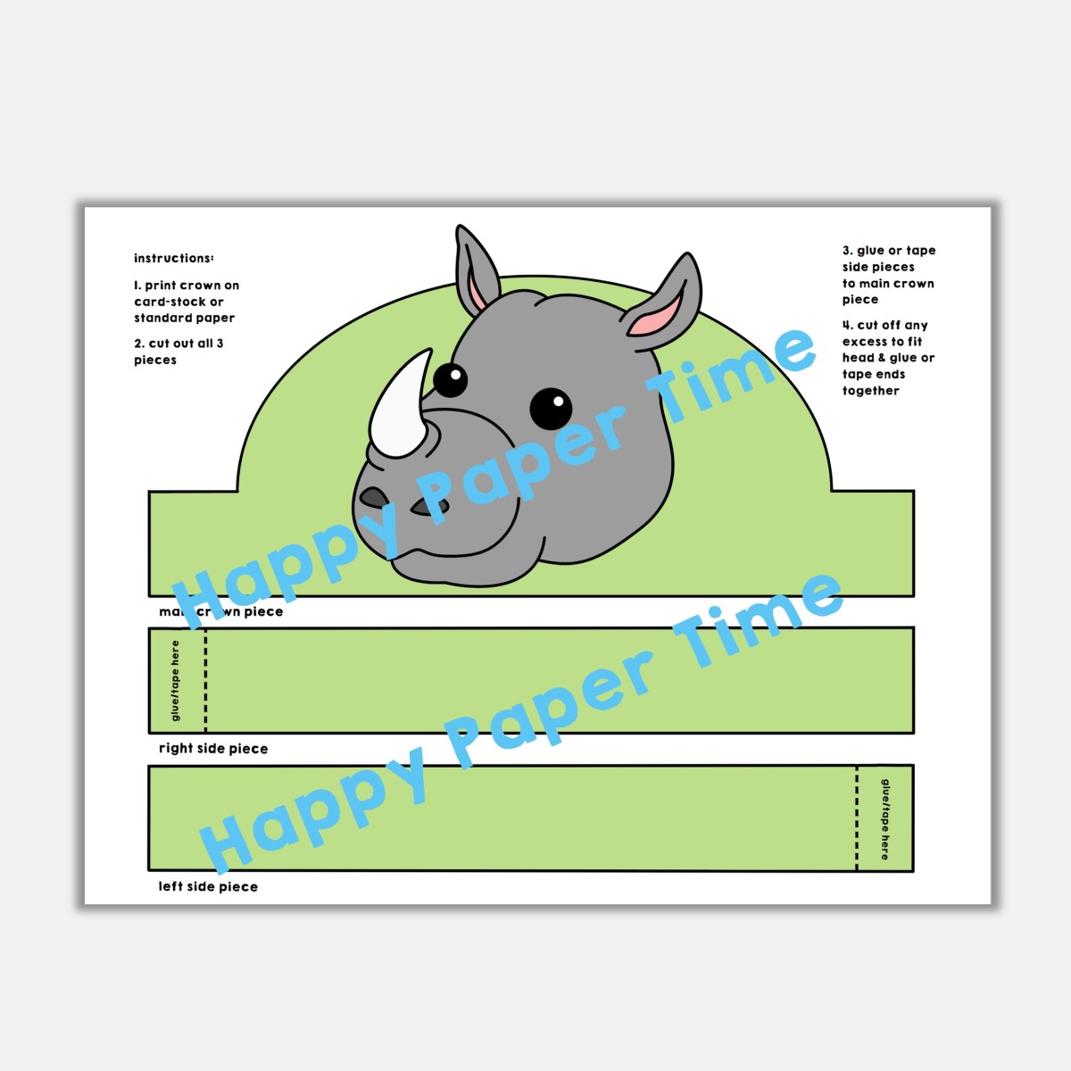 Rhino Paper Crown Printable Africa Animal Costume Craft - Made By Teachers