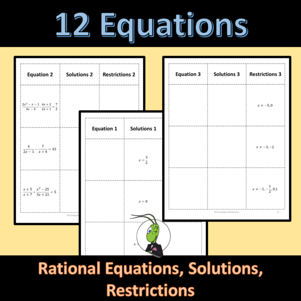 Solving Rational Equations Sorting Activity | Algebra 1- restrictions ...