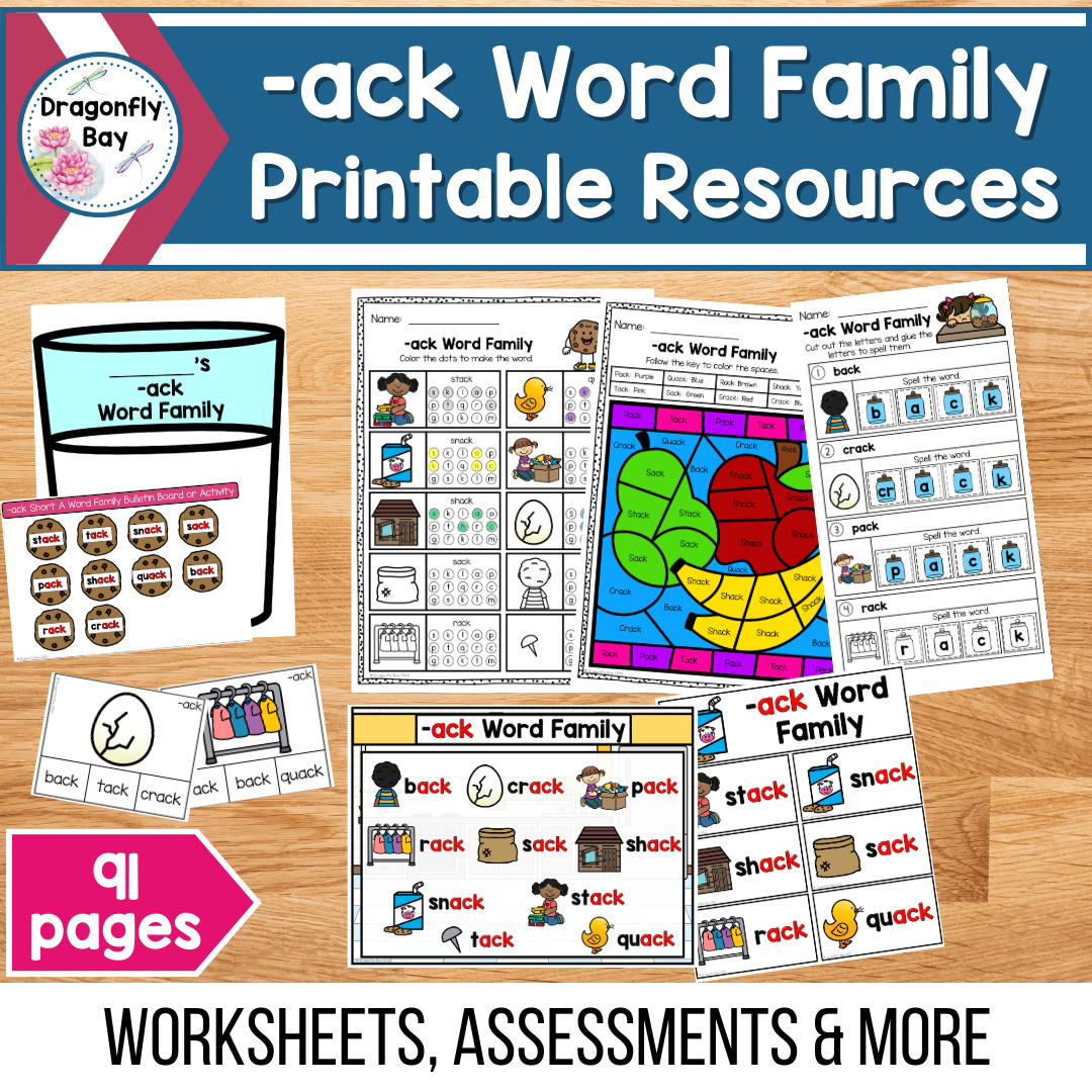 ack Short A Word Family Phonics Blending Printable Worksheets Centers