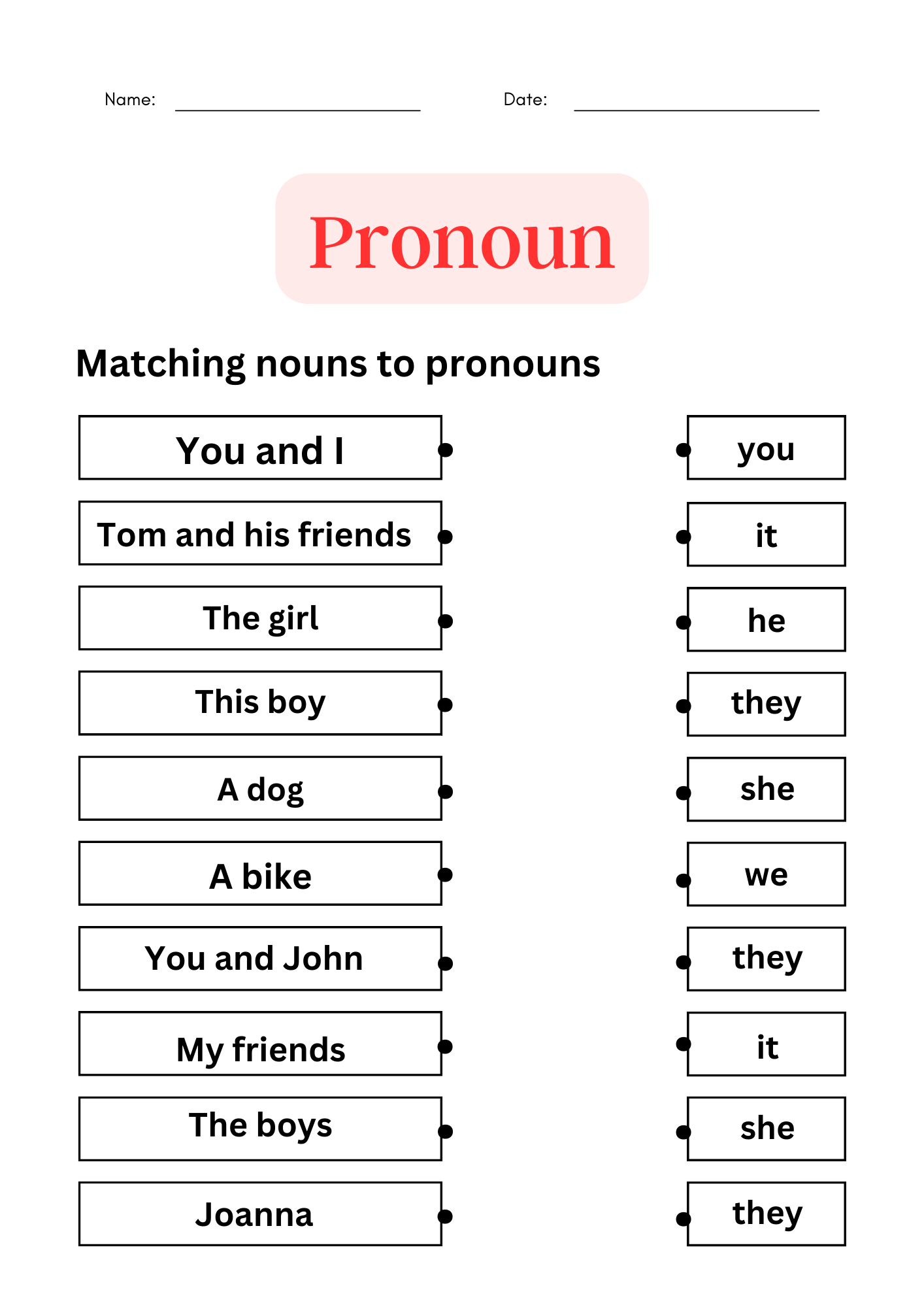Pronouns Worksheets