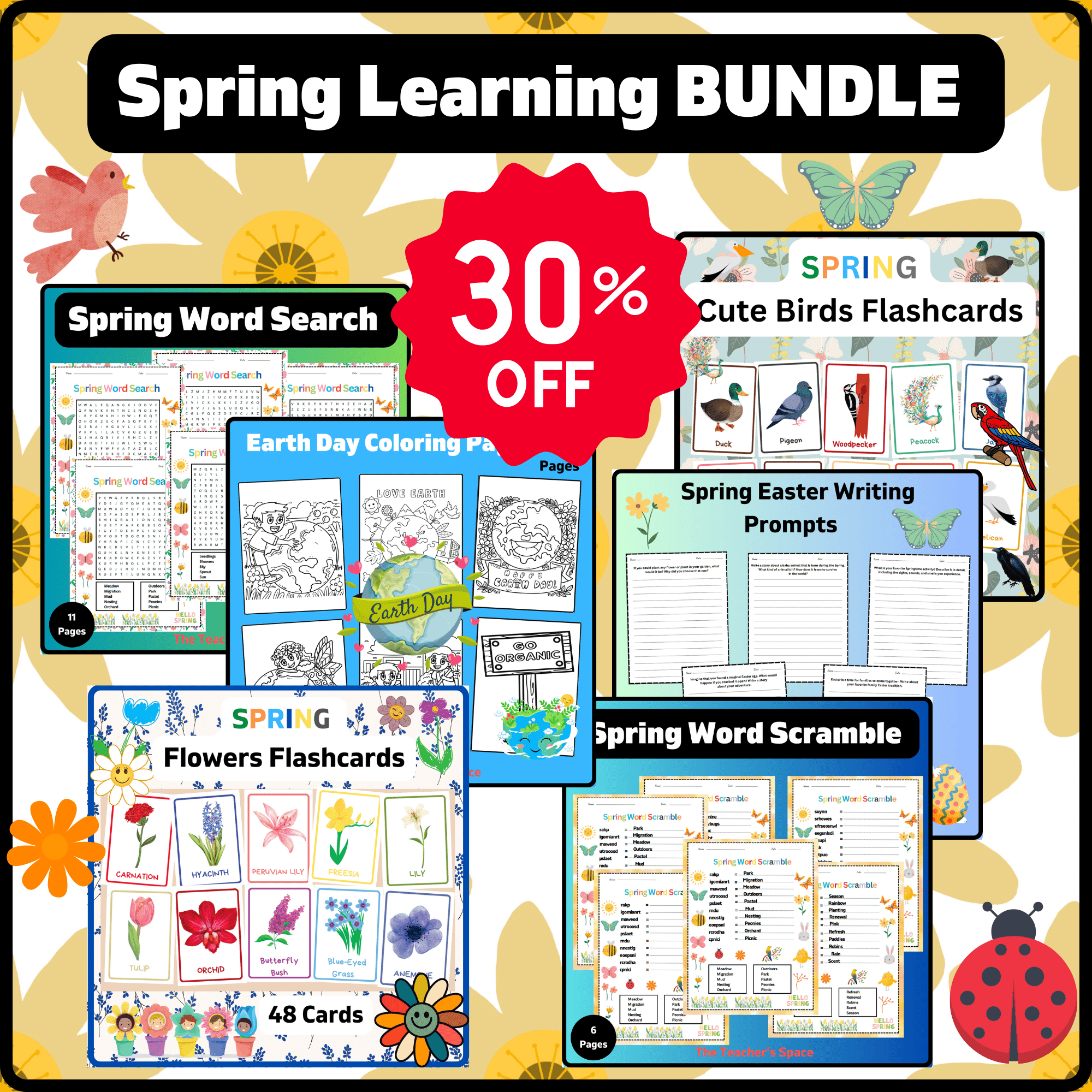 Spring Learning BUNDLE: Flashcards, Coloring Pages, Word Search, and More!