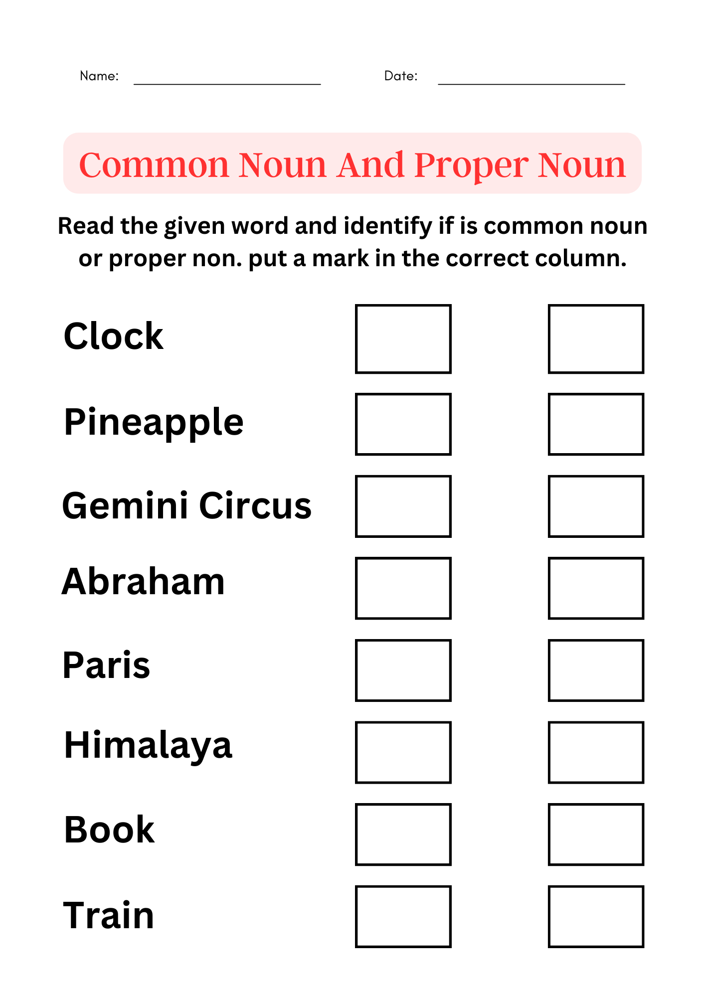 Proper And Common Noun Worksheets Proper Noun Worksheets