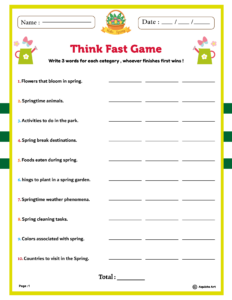 Spring Think Fast Challenge : Printable Worksheet for Kids | Made By ...