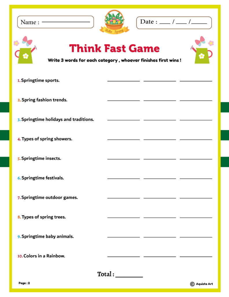 Spring Think Fast Challenge : Printable Worksheet for Kids | Made By ...
