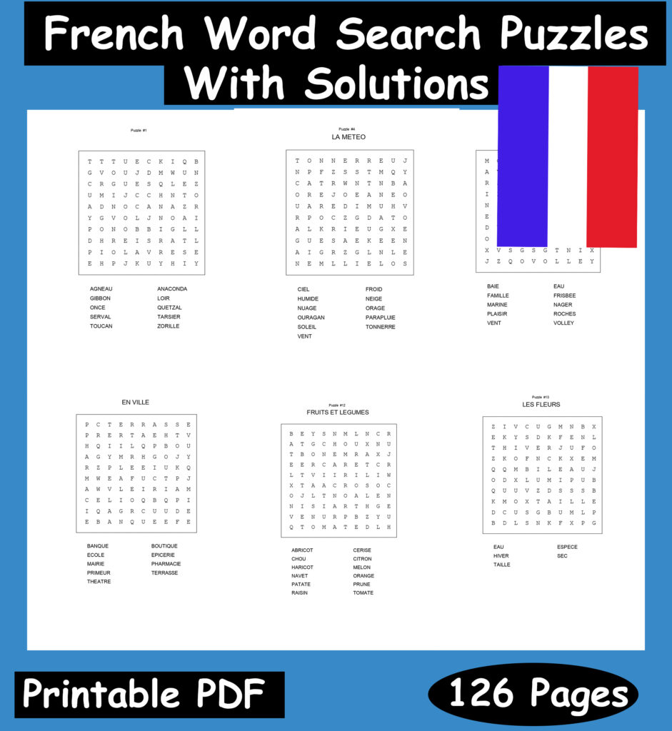 French Word Search Puzzle Book For All Ages Easy to Hard 100 puzzles