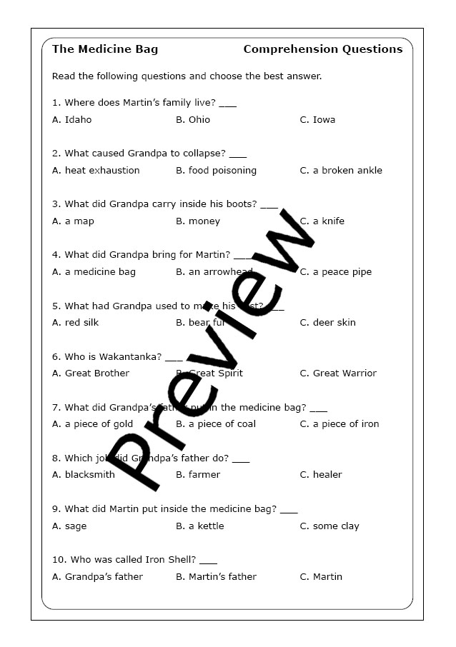 Virginia Driving Hawk Sneve "The Medicine Bag" worksheets Made By