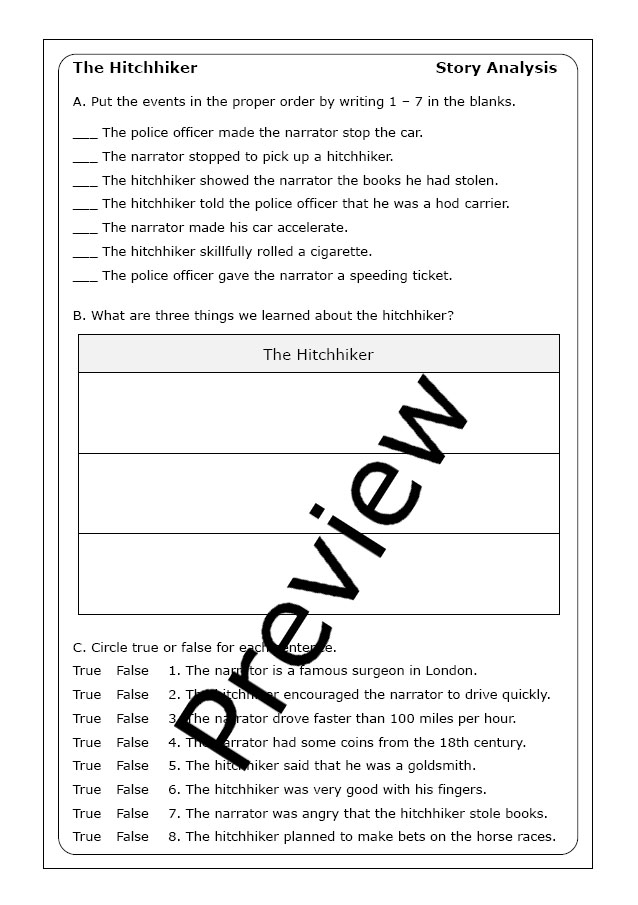 Roald Dahl "The Hitchhiker" worksheets Made By Teachers