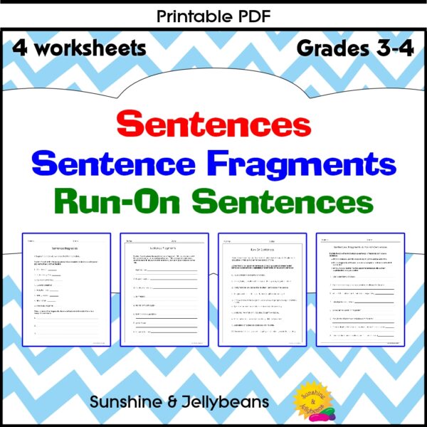 Sentence Fragments & RunOn Sentences 4 worksheets Grades 34 CCSS Made By Teachers