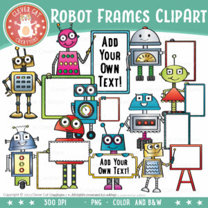 Robots with School Supplies Clipart