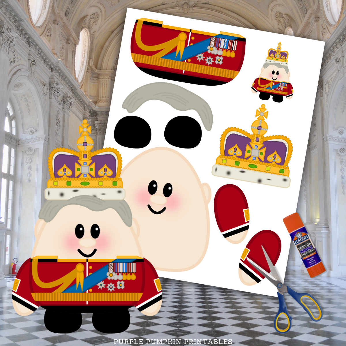 Printable Color, Cut & Build King Charles III Coronation Paper Doll