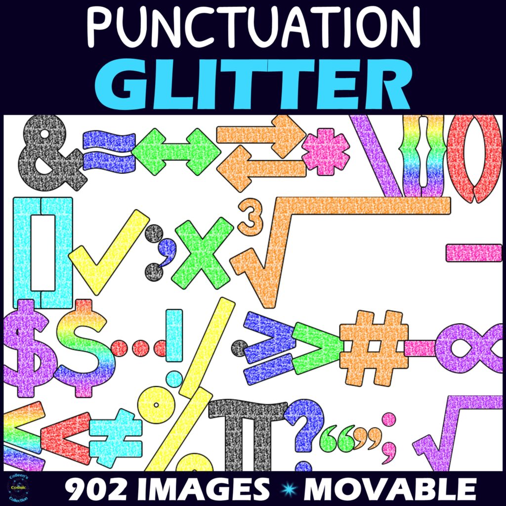 Glitter Punctuation Font Clipart with Spanish Accents Made By Teachers