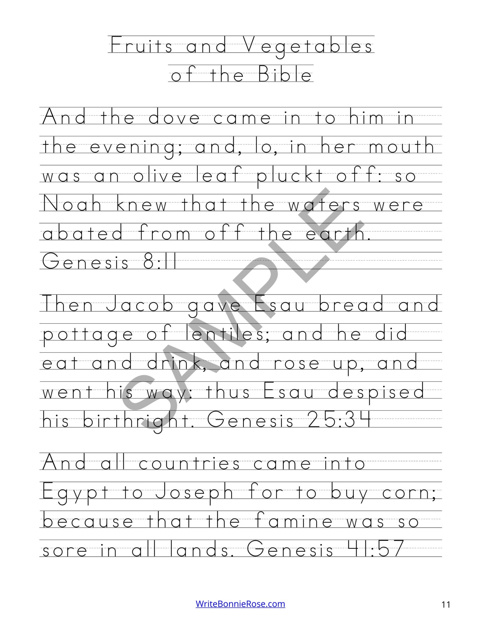 Fruits and Vegetables of the Bible Print Copywork Made By Teachers