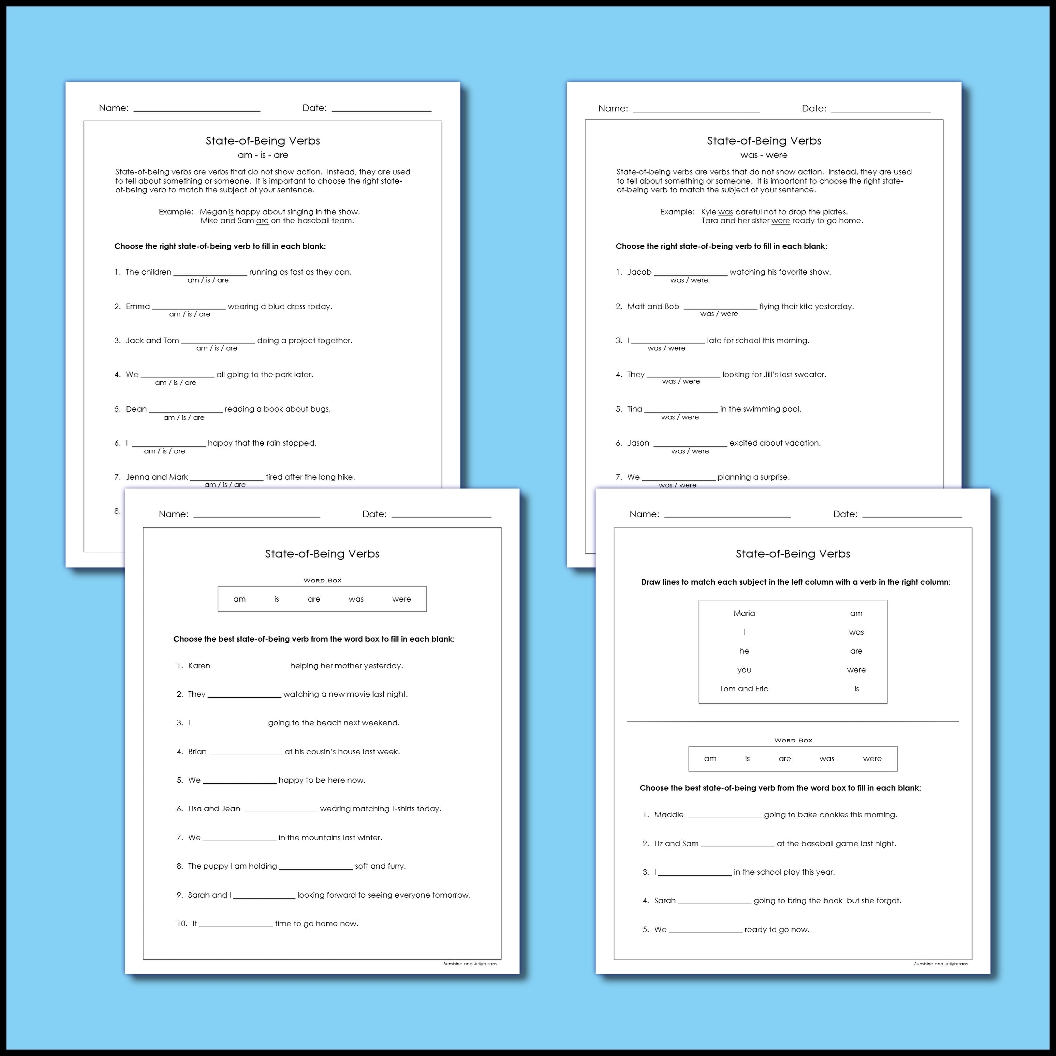 StateofBeing Verbs BUNDLE amisarewaswere Grades 12 CCSS