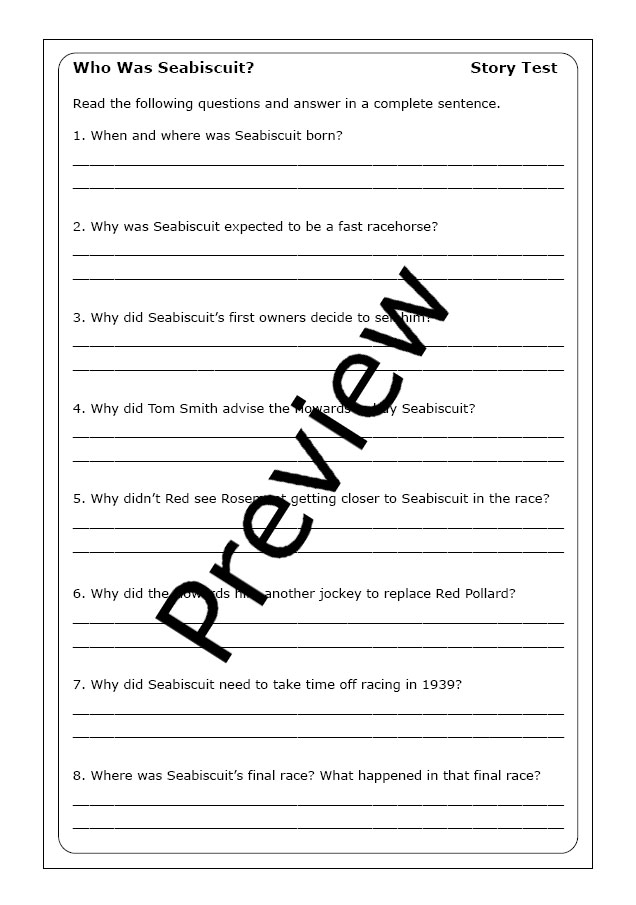 James Buckley Jr. "Who Was Seabiscuit?" worksheets Made By Teachers