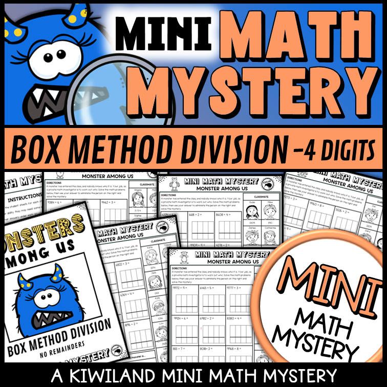 Box Method Long Division with No Remainders Mini Math Mystery Detective